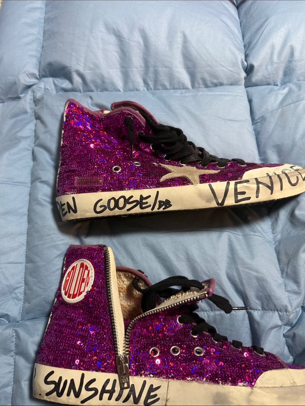 Golden Goose Pink Glitter High-Top Sneakers with Silver Star - Picture 5 of 5